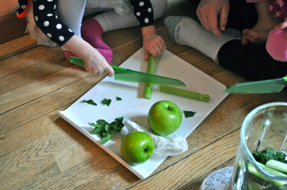 chopping fruits and vegetables with a lettuce knife