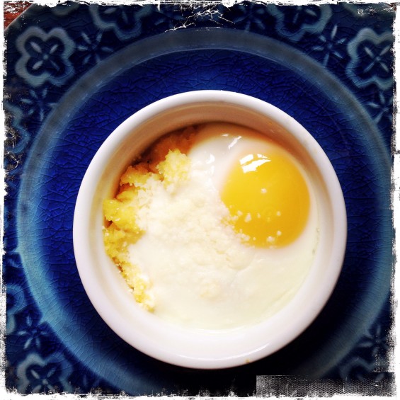 coddled eggs with cheese polenta