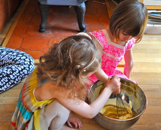 stirring lemon ricotta cake