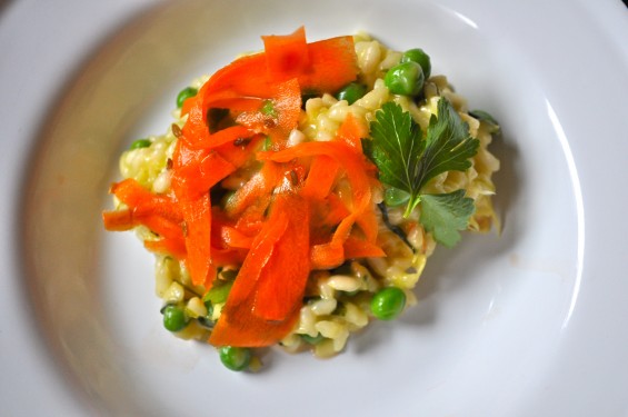 Risotto with Ramps, Peas, and Pickled Carrots